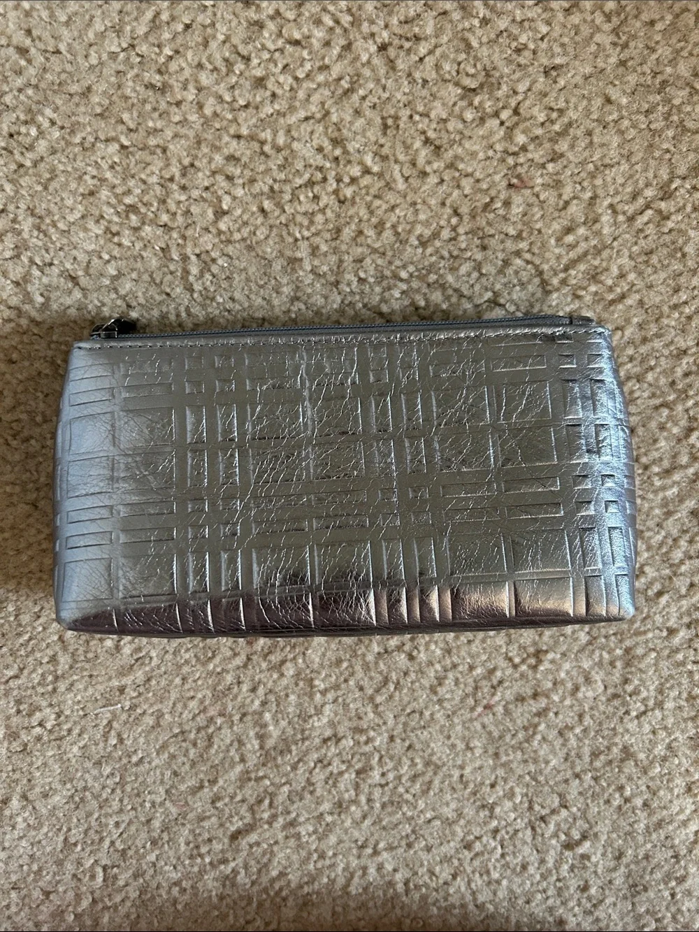 Burberry of London Metallic Silver Textured Leather Cosmetic Bag